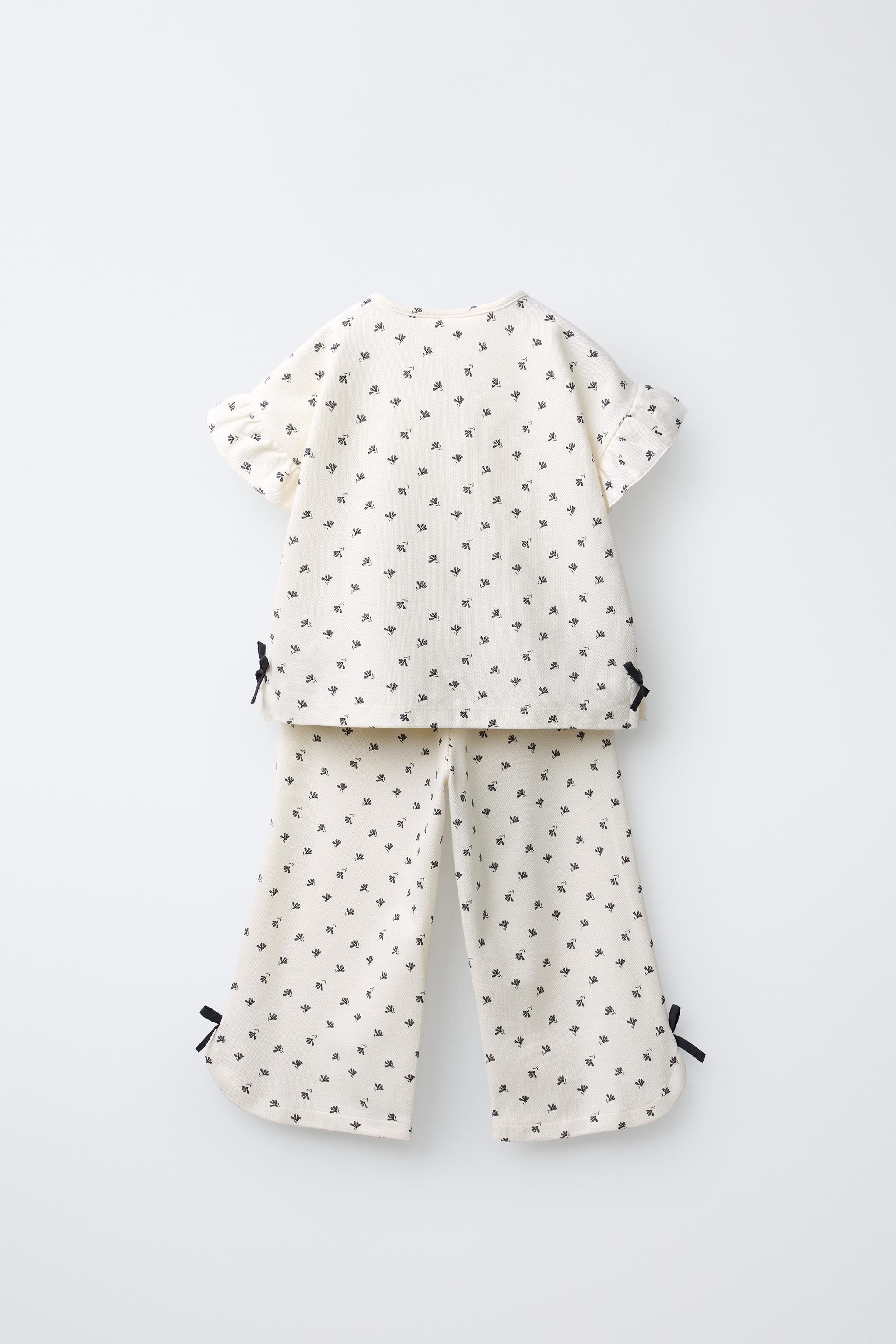 FLORAL PRINT T-SHIRT AND PANTS SET WITH BOWS